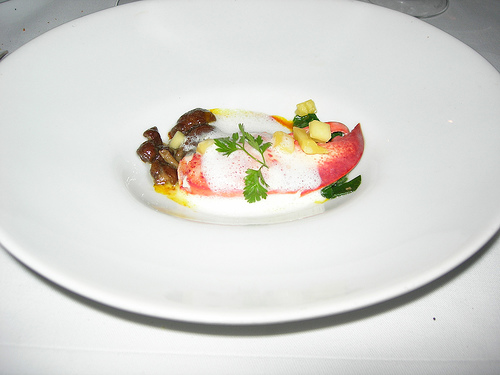 Un tout petit plat gastronomique dans une grande assiette